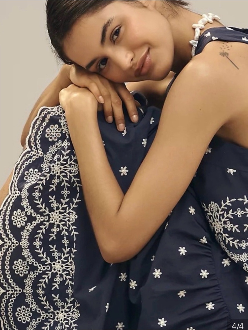 New en saison Navy Embroidered Sleeveless top two piece maxi skirt set womens L